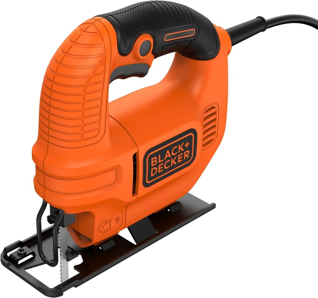 BLACK+DECKER KS501-QS - Sierra de Calar 400 W, 3000 Carreras/Minuto, Corte a bisel 0 - 45°, Soplador de polvo, Madera: 65 mm - Acero: 5 mm           [Clase de eficiencia energética C]