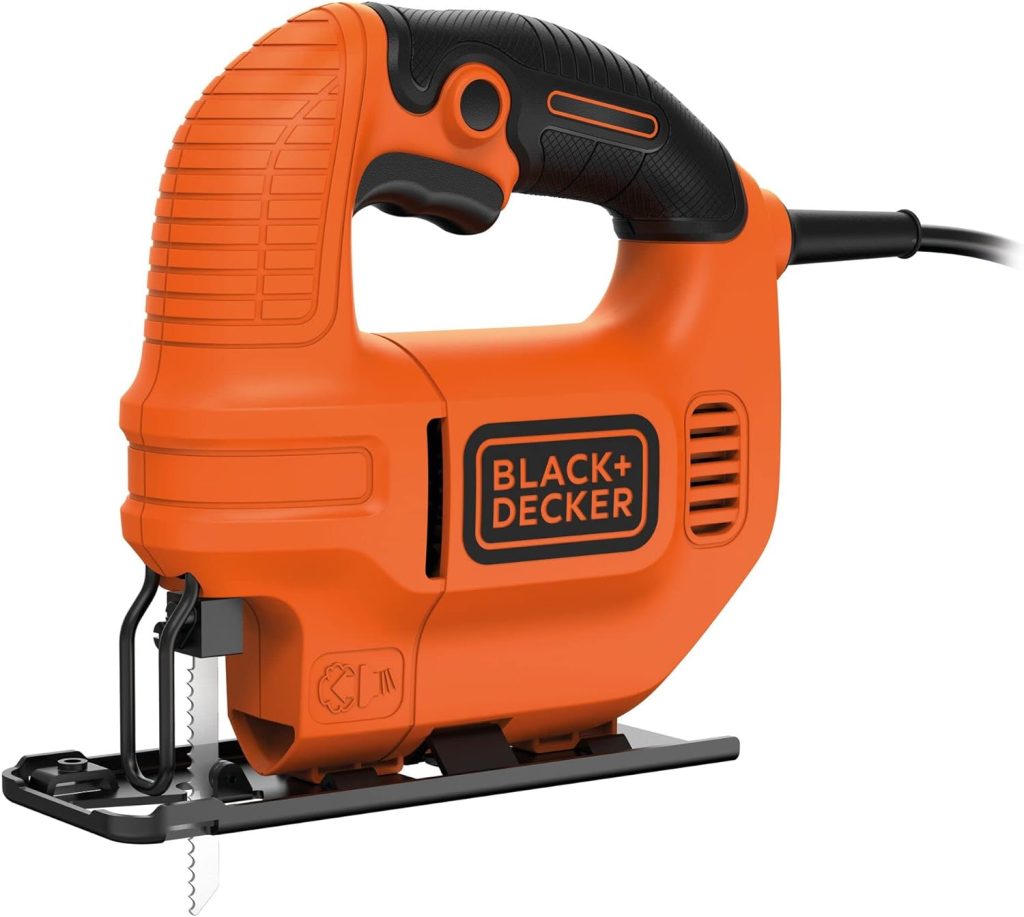 BLACK+DECKER KS501-QS - Sierra de Calar 400 W, 3000 Carreras/Minuto, Corte a bisel 0 - 45°, Soplador de polvo, Madera: 65 mm - Acero: 5 mm           [Clase de eficiencia energética C]