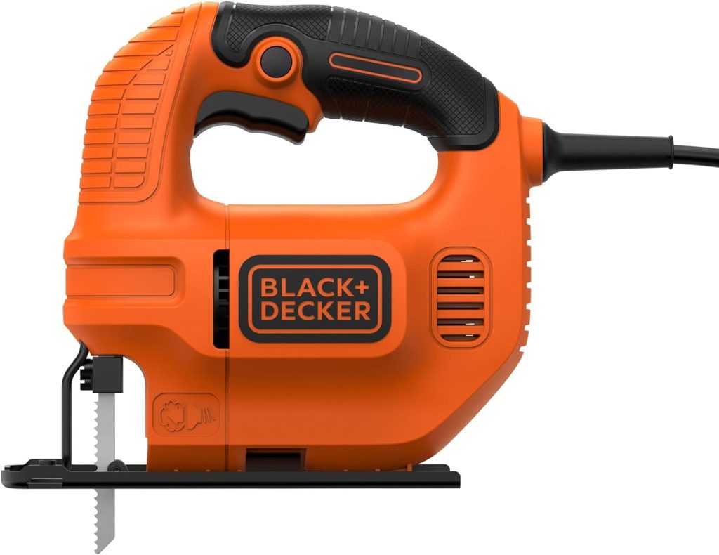 BLACK+DECKER KS501-QS - Sierra de Calar 400 W, 3000 Carreras/Minuto, Corte a bisel 0 - 45°, Soplador de polvo, Madera: 65 mm - Acero: 5 mm           [Clase de eficiencia energética C]