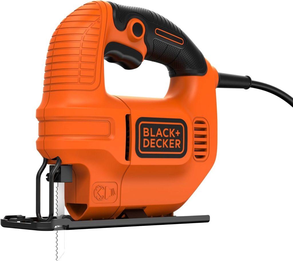 BLACK+DECKER KS501-QS - Sierra de Calar 400 W, 3000 Carreras/Minuto, Corte a bisel 0 - 45°, Soplador de polvo, Madera: 65 mm - Acero: 5 mm           [Clase de eficiencia energética C]