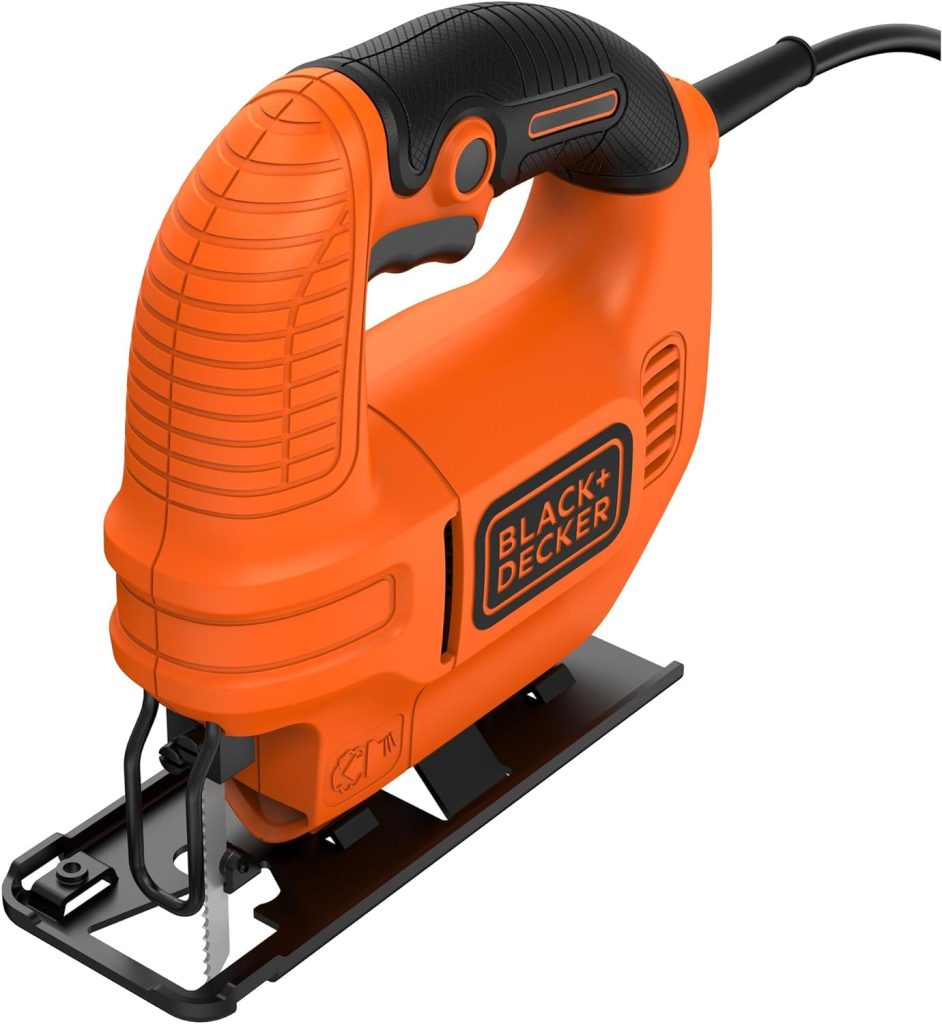 BLACK+DECKER KS501-QS - Sierra de Calar 400 W, 3000 Carreras/Minuto, Corte a bisel 0 - 45°, Soplador de polvo, Madera: 65 mm - Acero: 5 mm           [Clase de eficiencia energética C]