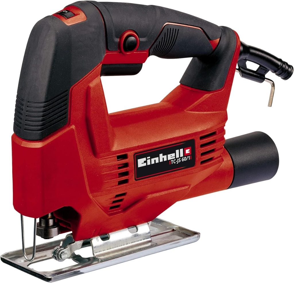 Einhell Sierra de calar - TC-JS 60/1. Baja vibración, control electrónico de velocidad, cambio de hoja sin herramientas, suela para cortes de inglete hasta 45 ° grados