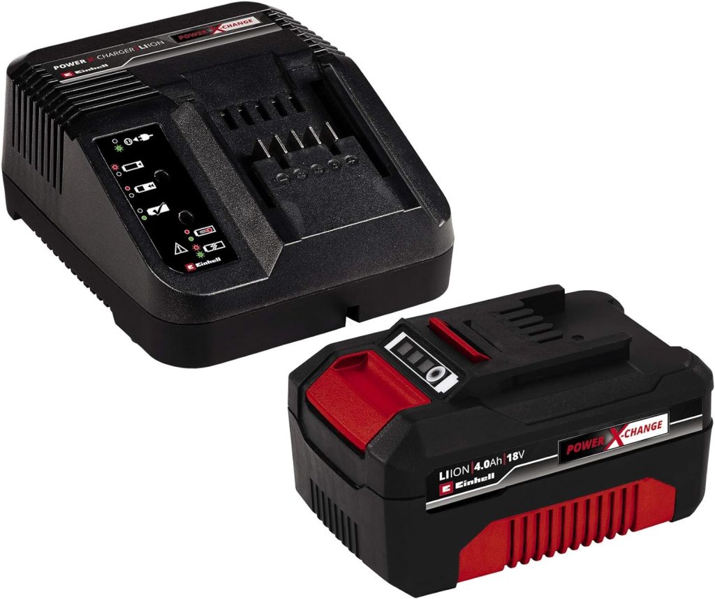 Einhell TE-JS 18 Li - Sierra de calar inalámbrica, 12 W, 18 V, función de soplado de polvo (ref. 4321200) + 4512042 Kit con Cargador y batería de repuest, tiempo de carga: 60 Minutos