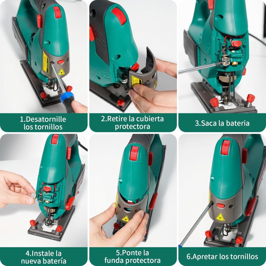 HYCHIKA Sierra de Calar, 110mm, 800W 800-3000SPM, Velocidad Ajustable (1-6), 4 Modos de Corte, Corte -45º a 45º, Caja Magnética de Hoja, Cortar Madera Metal Plástico