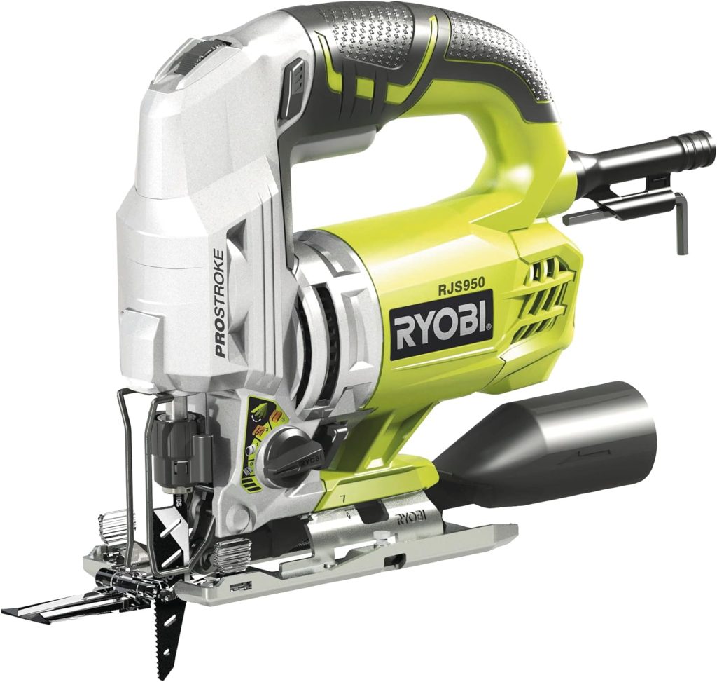 RYOBI - Sierra de Calar Compacta 600W - 1 Hoja para Madera (Corte Encimeras, Madera, Acero, Paneles/Suelos) - Visibilidad Optimizada y LED Integrado - Baja Vibración - Pendular 4 Posiciones - RJS950K