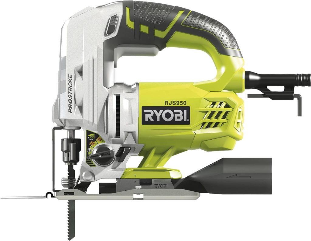 RYOBI - Sierra de Calar Compacta 600W - 1 Hoja para Madera (Corte Encimeras, Madera, Acero, Paneles/Suelos) - Visibilidad Optimizada y LED Integrado - Baja Vibración - Pendular 4 Posiciones - RJS950K