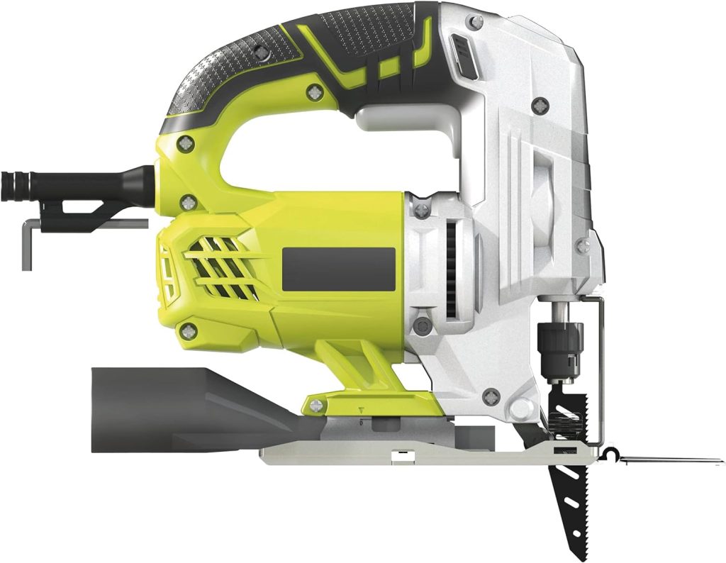 RYOBI - Sierra de Calar Compacta 600W - 1 Hoja para Madera (Corte Encimeras, Madera, Acero, Paneles/Suelos) - Visibilidad Optimizada y LED Integrado - Baja Vibración - Pendular 4 Posiciones - RJS950K