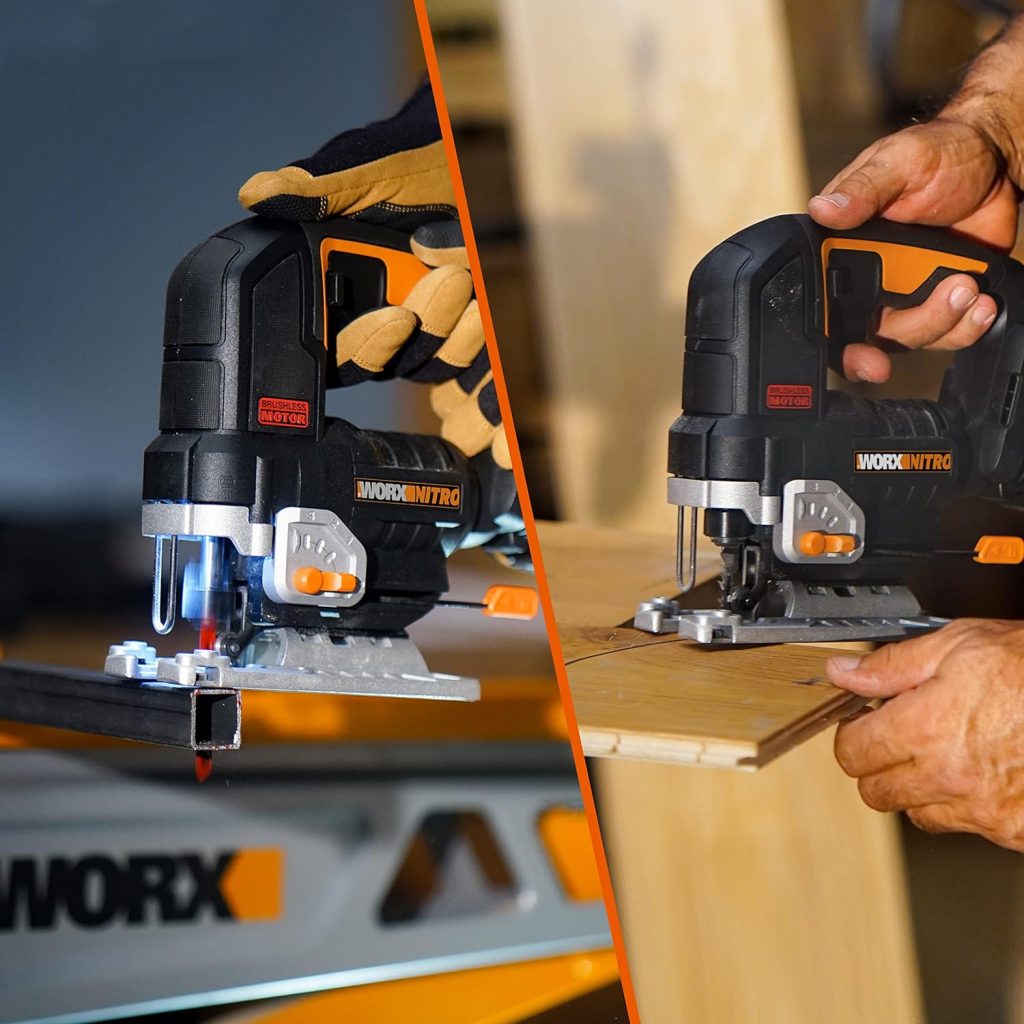 Sierra de calar 20V Worx | Power Share| WX542 Potente motor sin escobillas |1 batería de 2Ah, cargador y maletín | 3 posiciones, penduleo y tubo de aspiración