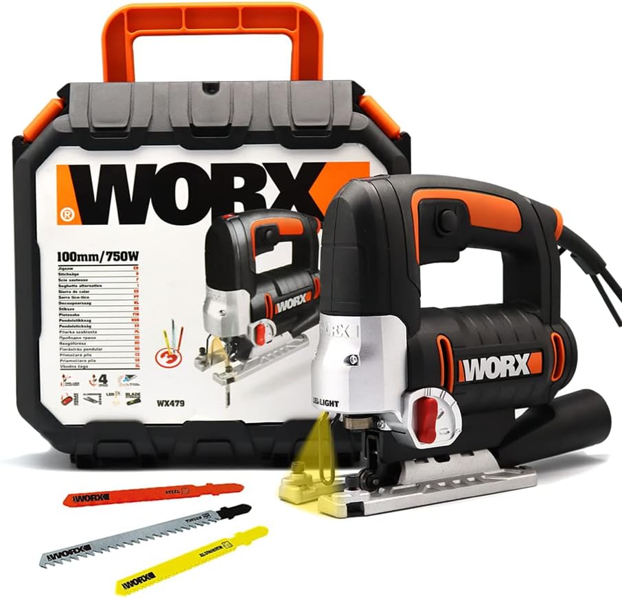 Sierra de calar pendular 750W Worx | WX479 | Luz LED | Cambio de cuchillas sin herramientas, extracción de polvo